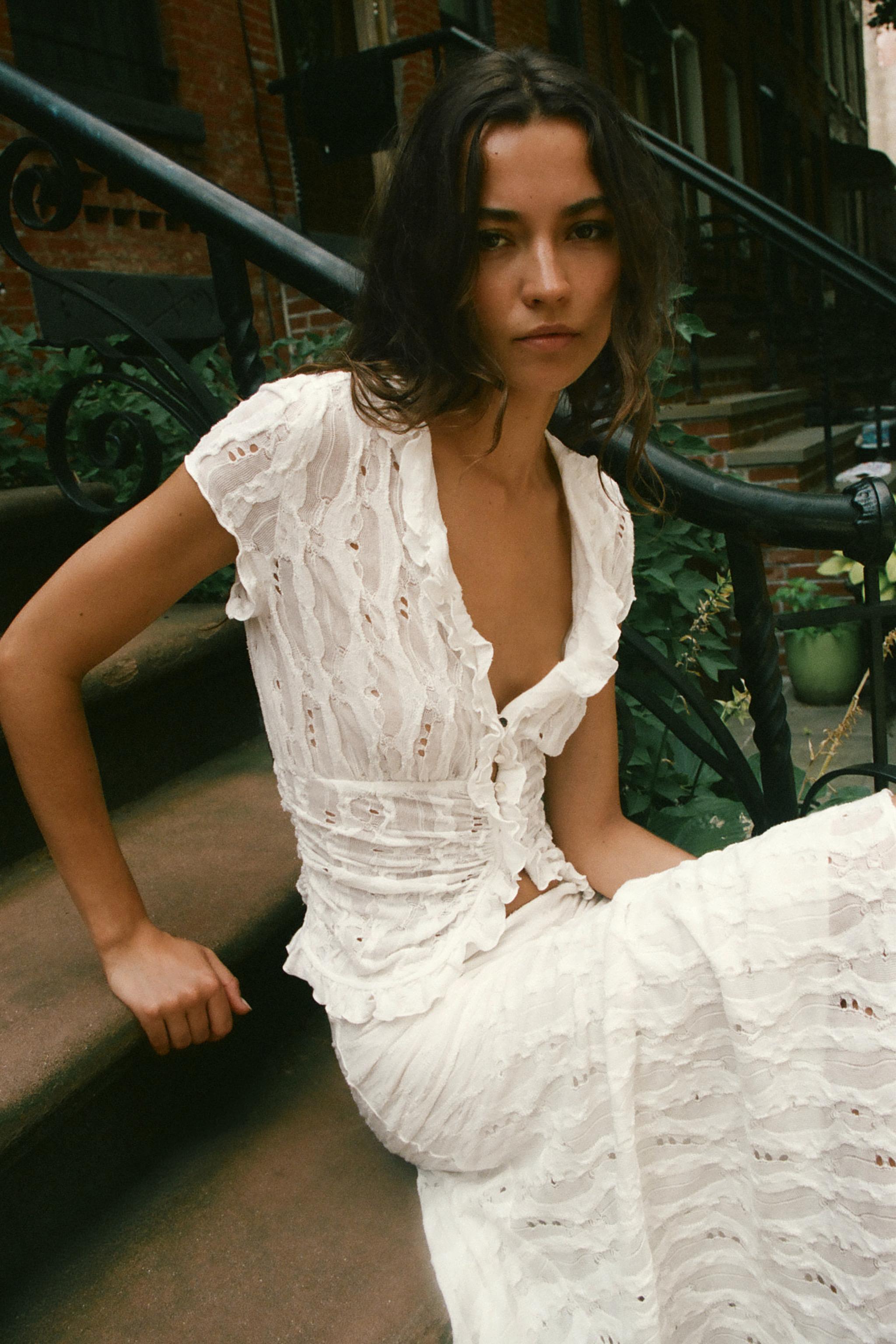 RUFFLED CUTWORK BLOUSE